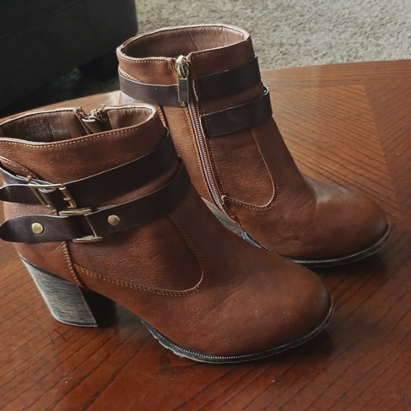 Dollhouse Tan Heeled Boots with Buckle - Picture 1 of 5